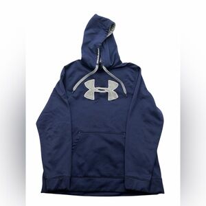 Under Armour Navy Blue Hoodie Pullover Logo XL Loose Fit